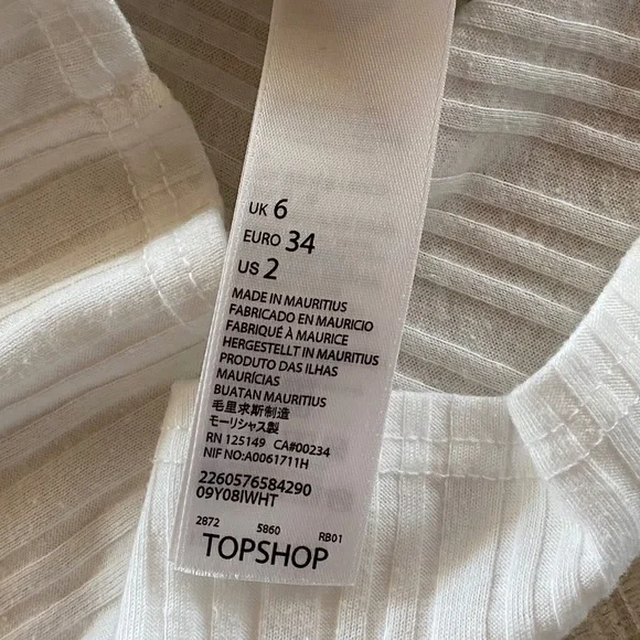 Topshop Alexa tee short sleeve ribbed white size 2 - Picture 10 of 11